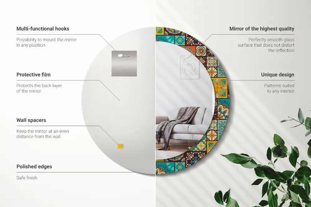 Oglindă rotundă decorativă cu model arab