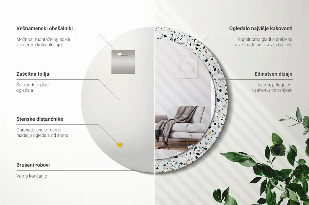 Oglindă rotundă decorativă de perete din piatră naturală