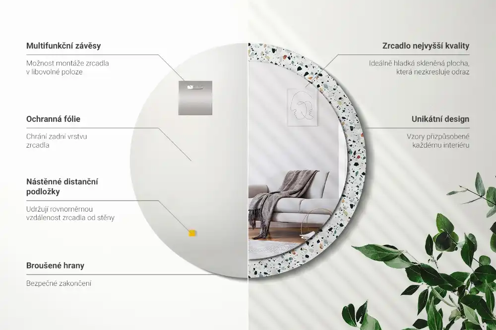 Oglindă rotundă decorativă de perete din piatră naturală