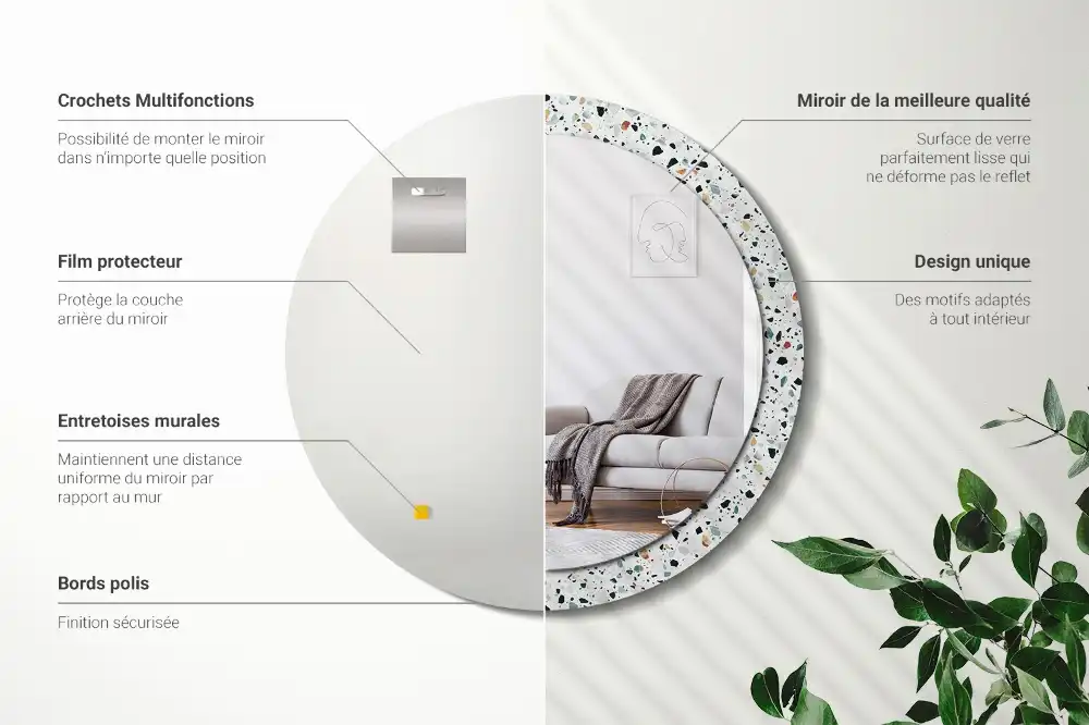 Oglindă rotundă decorativă de perete din piatră naturală