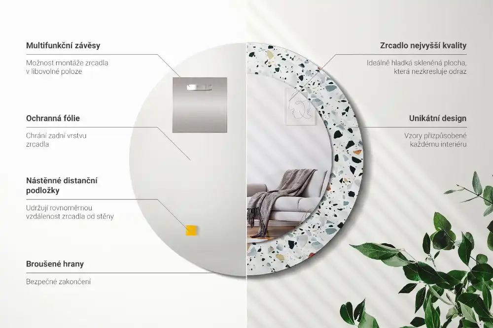 Oglindă rotundă decorativă de perete din piatră naturală