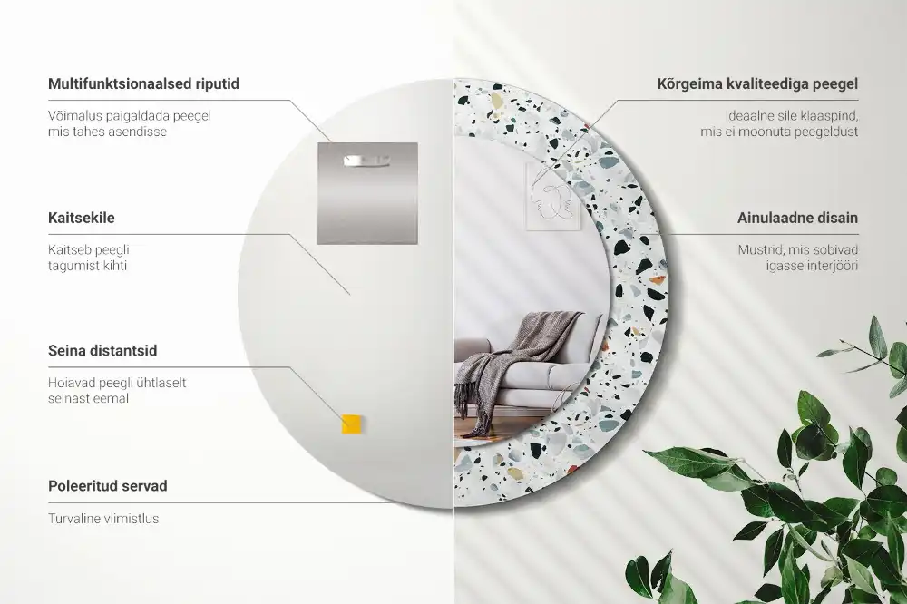 Oglindă rotundă decorativă de perete din piatră naturală