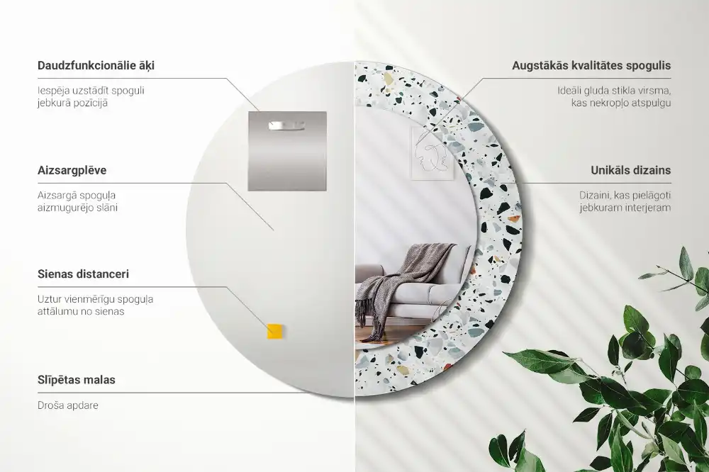 Oglindă rotundă decorativă de perete din piatră naturală