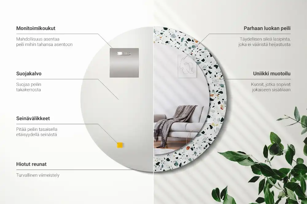 Oglindă rotundă decorativă de perete din piatră naturală