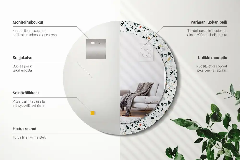 Oglindă rotundă decorativă de perete din piatră naturală