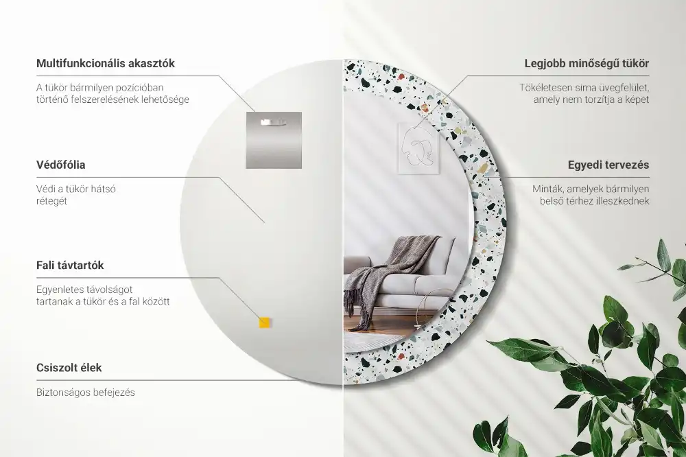 Oglindă rotundă decorativă de perete din piatră naturală
