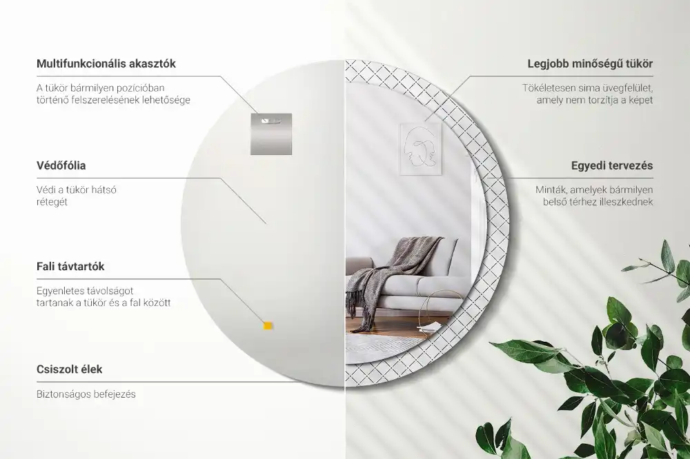 Oglinda rotunda imprimata linii transversale