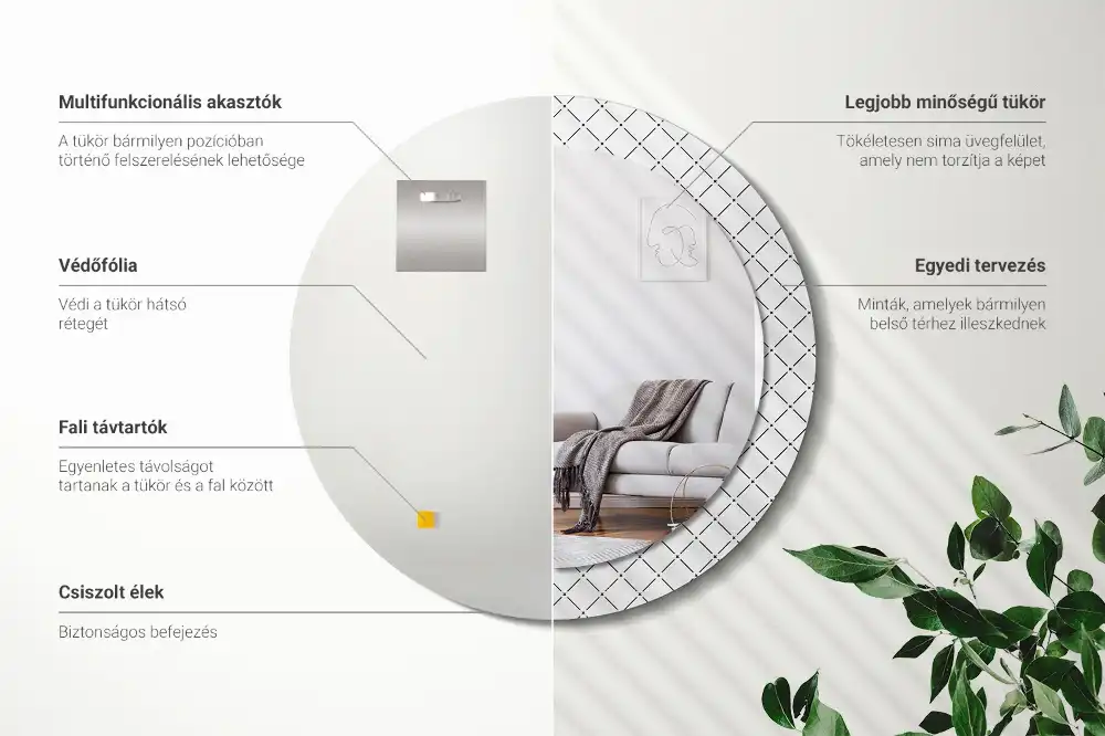 Oglinda rotunda imprimata linii transversale