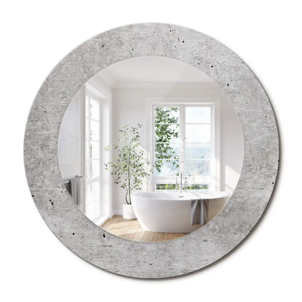 Oglindă rotundă cu ramă cu imprimeu beton gri