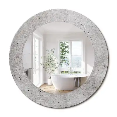 Oglindă rotundă cu ramă cu imprimeu beton gri