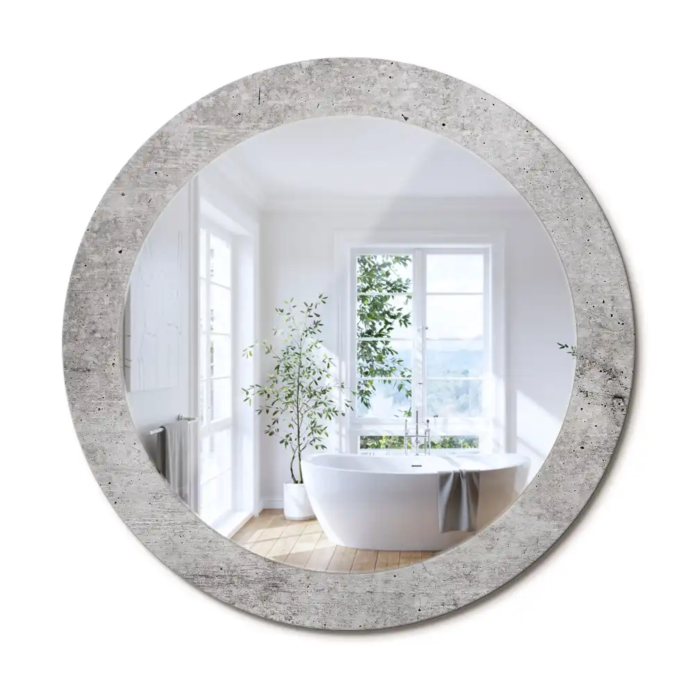 Oglindă rotundă cu ramă cu imprimeu beton gri