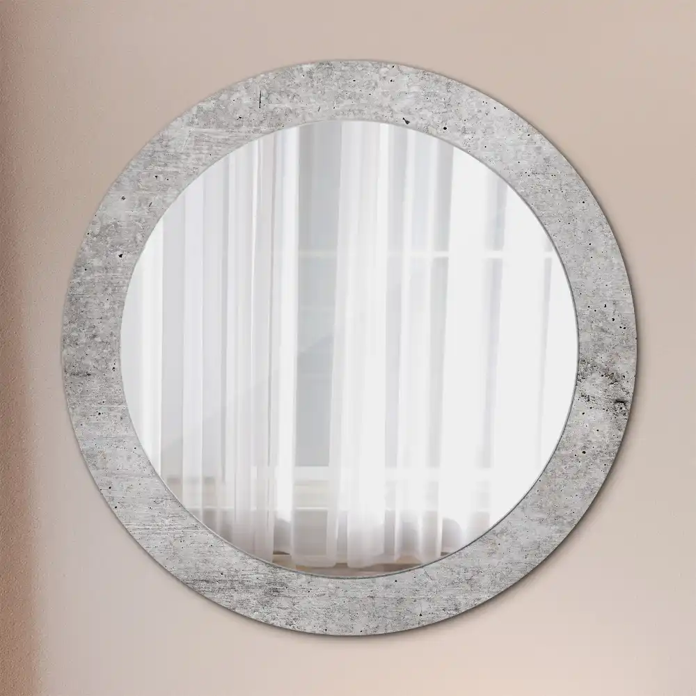 Oglindă rotundă cu ramă cu imprimeu beton gri