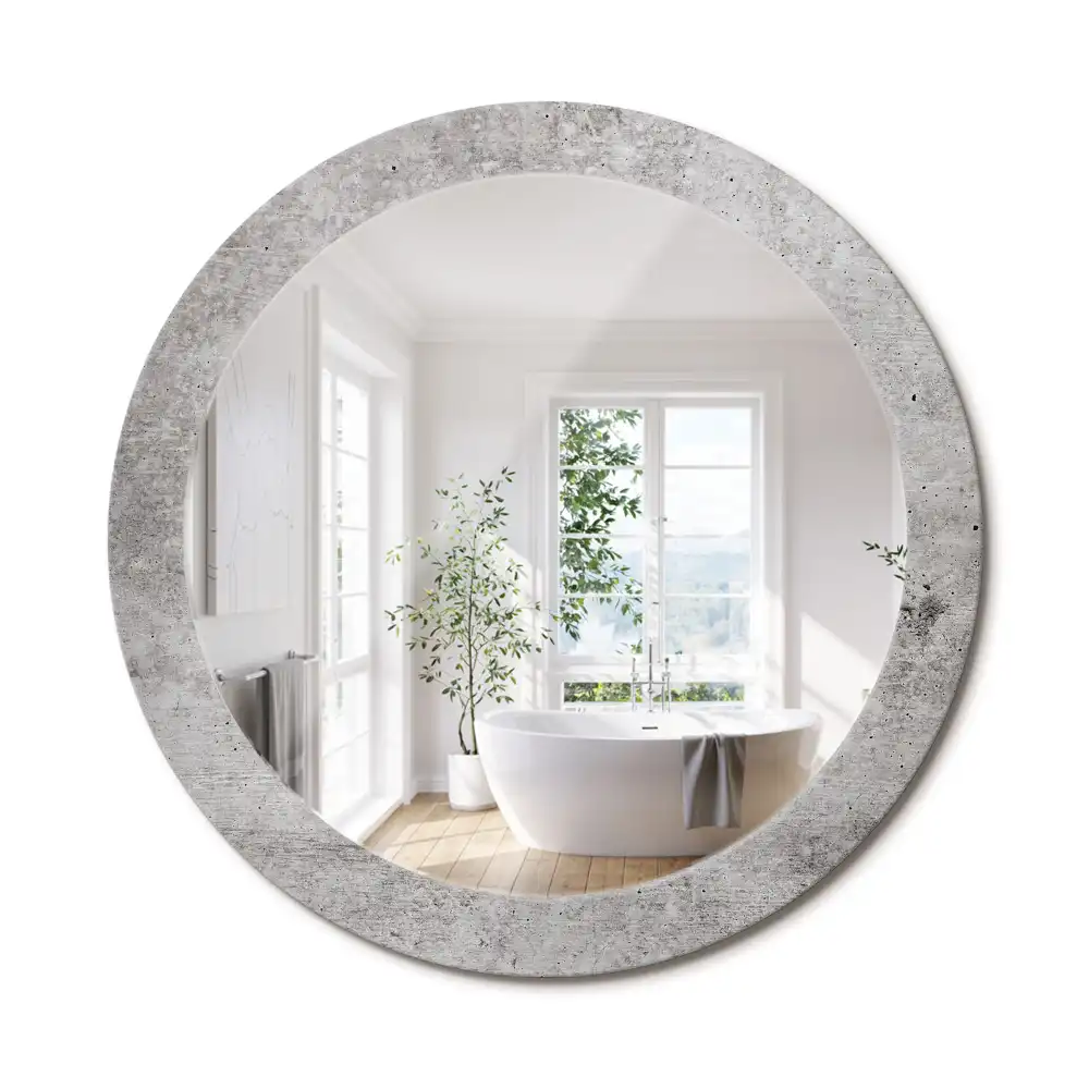 Oglindă rotundă cu ramă cu imprimeu beton gri