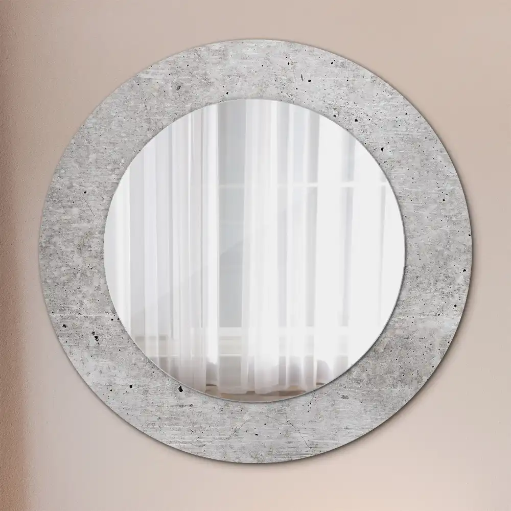 Oglindă rotundă cu ramă cu imprimeu beton gri