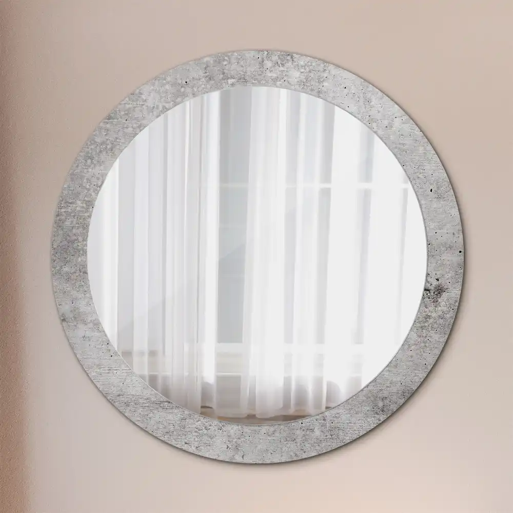 Oglindă rotundă cu ramă cu imprimeu beton gri