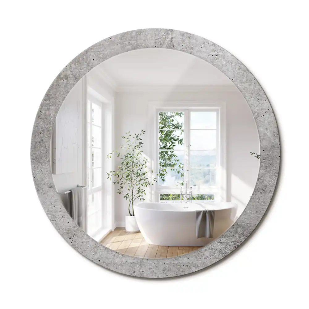 Oglindă rotundă cu ramă cu imprimeu beton gri