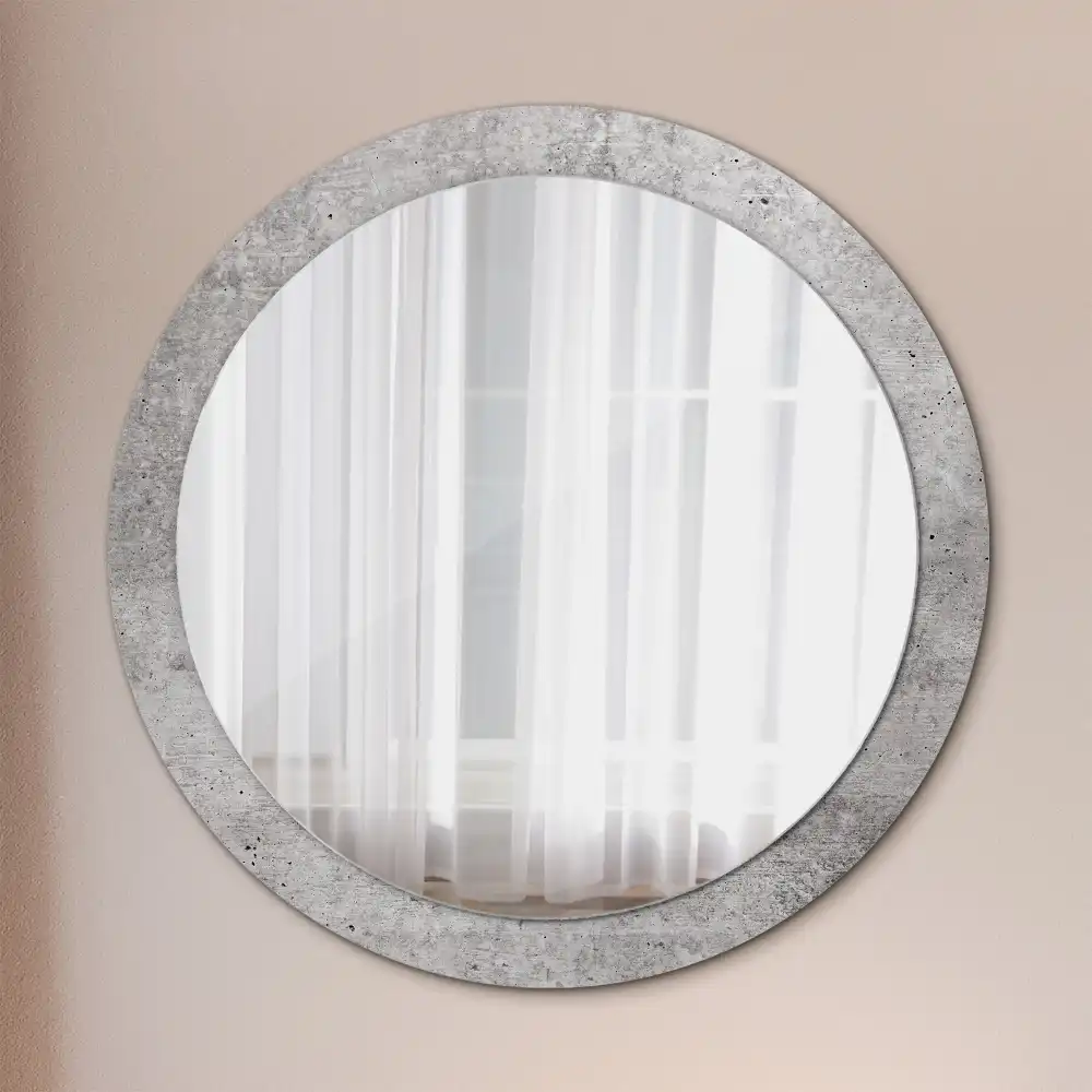 Oglindă rotundă cu ramă cu imprimeu beton gri