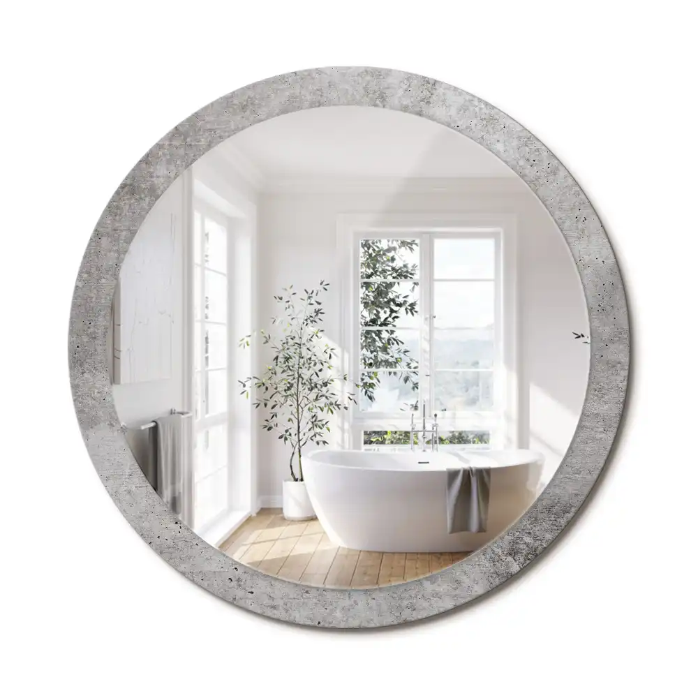 Oglindă rotundă cu ramă cu imprimeu beton gri