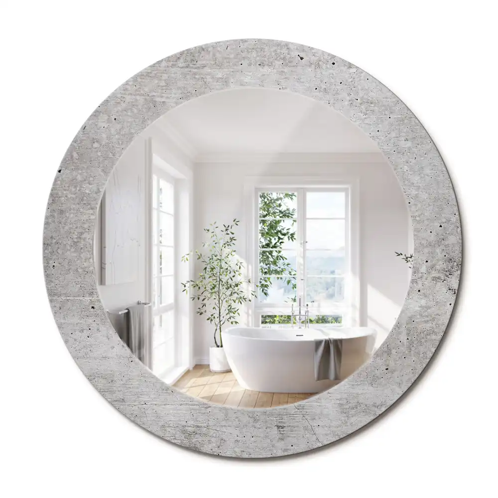 Oglindă rotundă cu ramă cu imprimeu beton gri