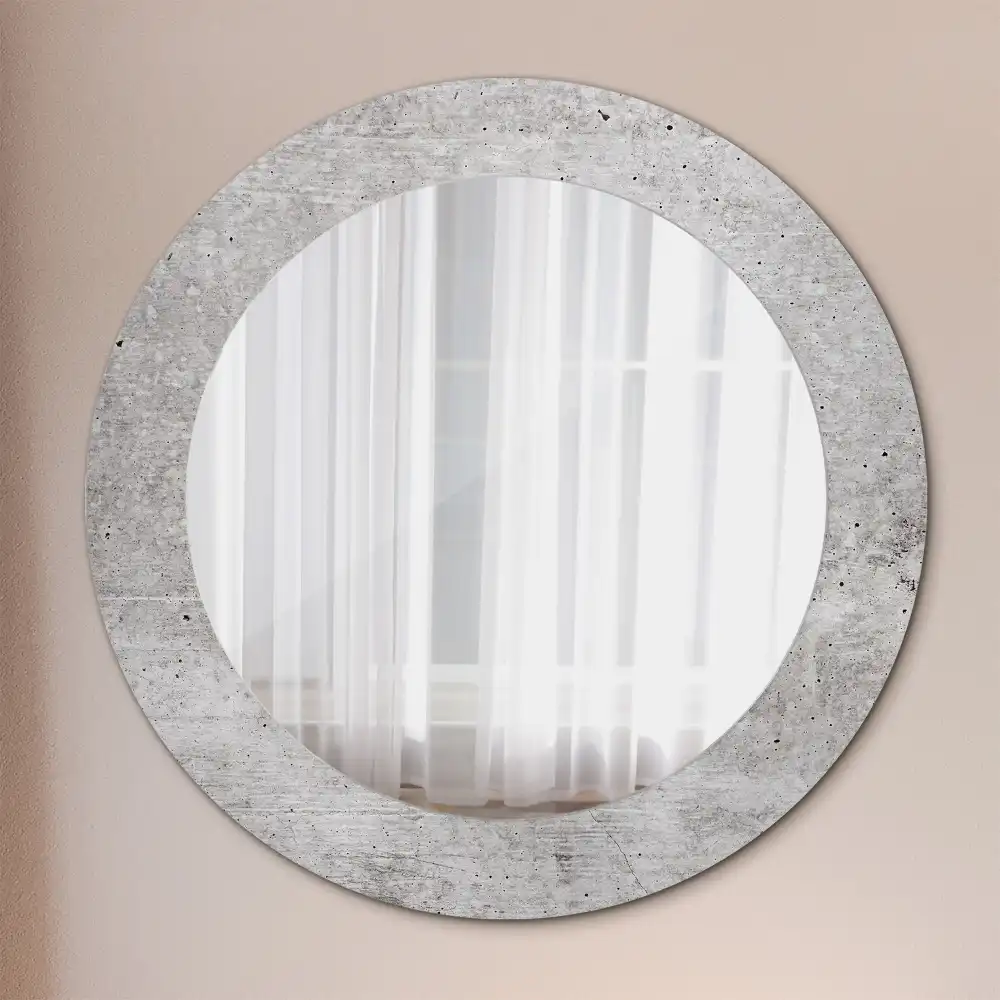 Oglindă rotundă cu ramă cu imprimeu beton gri