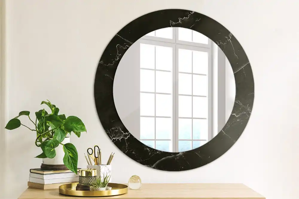 Oglindă rotundă decorativă de perete cu aspect de marmură