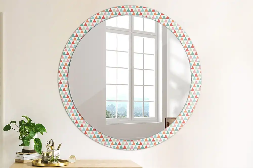 Oglindă rotundă decorativă de perete cu model geometric