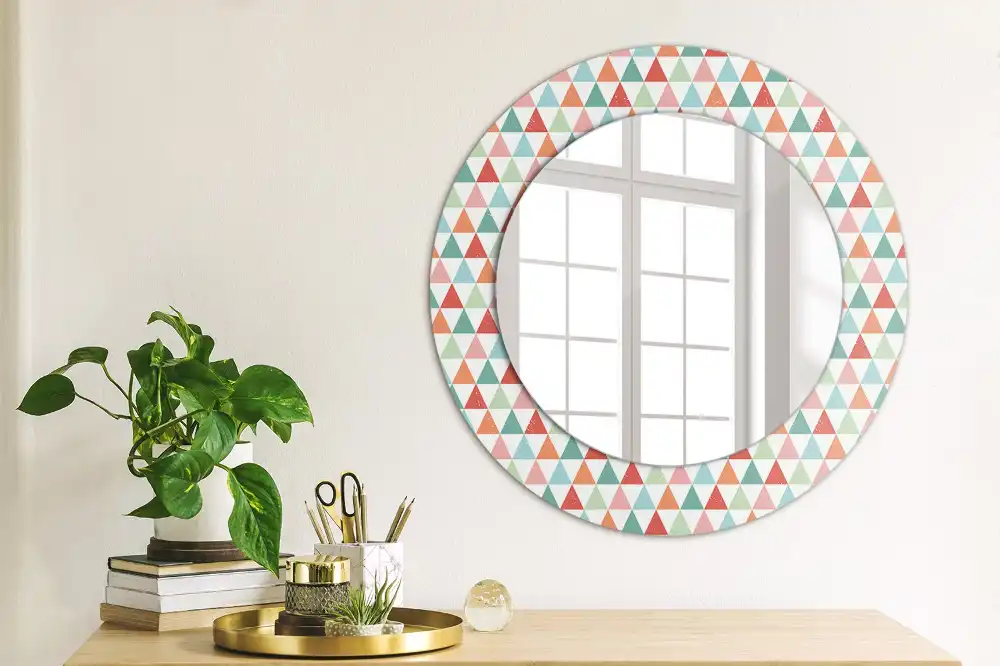 Oglindă rotundă decorativă de perete cu model geometric