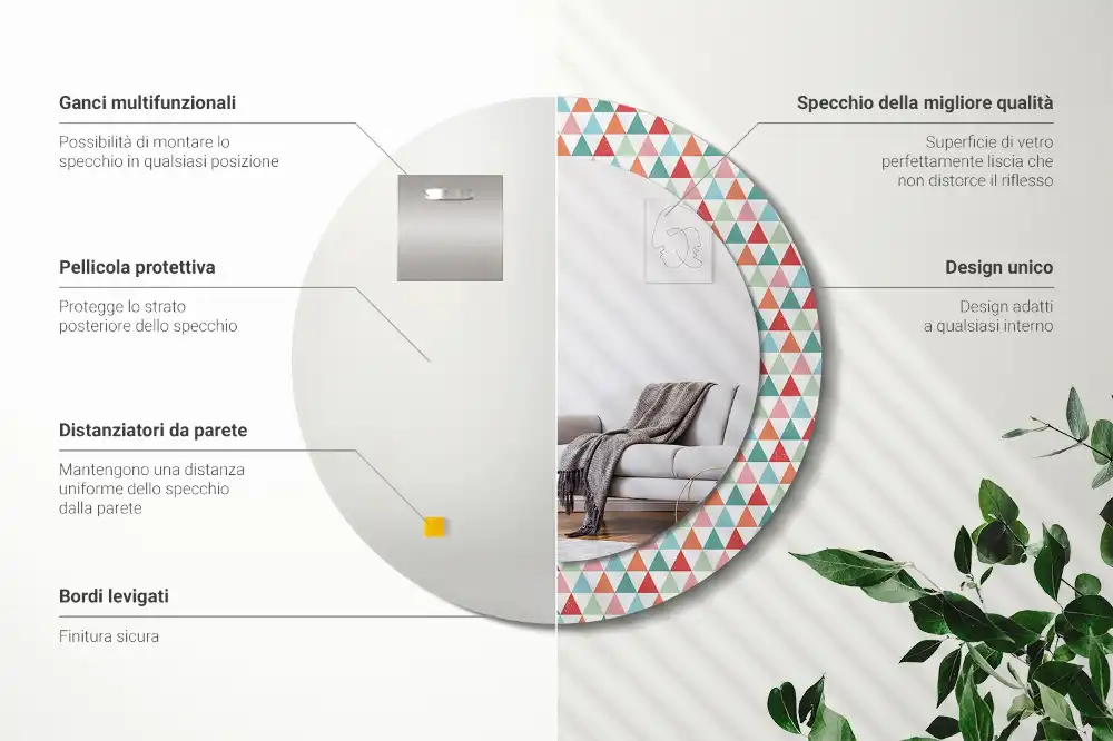 Oglindă rotundă decorativă de perete cu model geometric