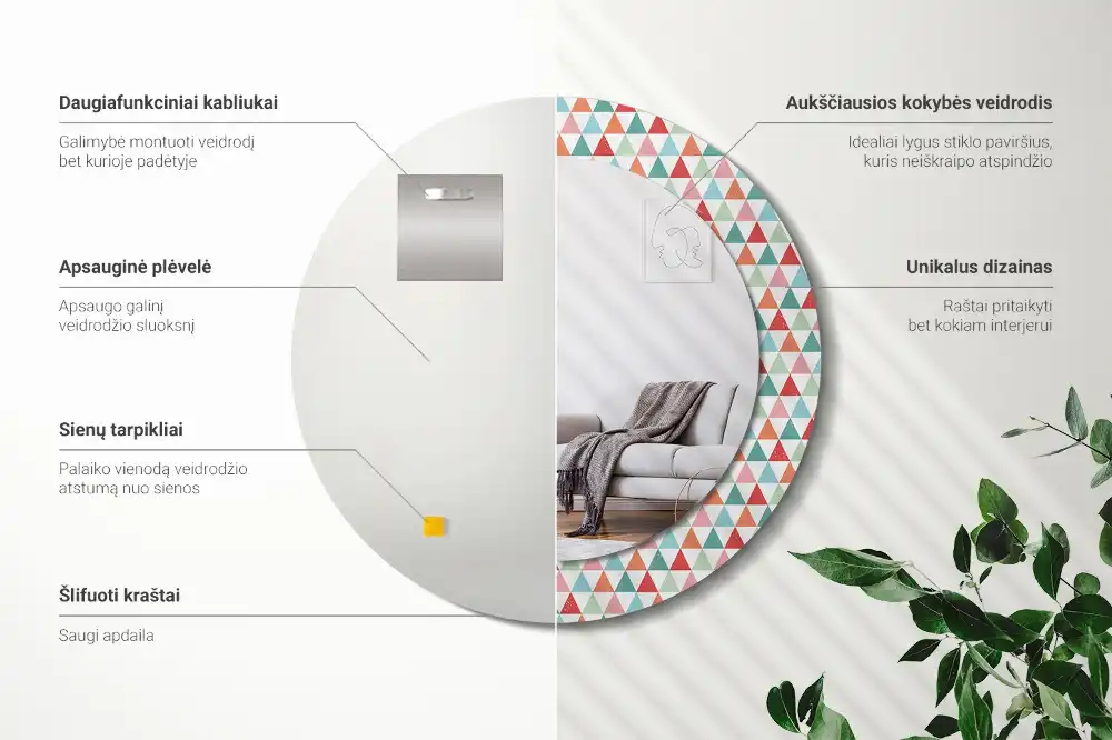 Oglindă rotundă decorativă de perete cu model geometric