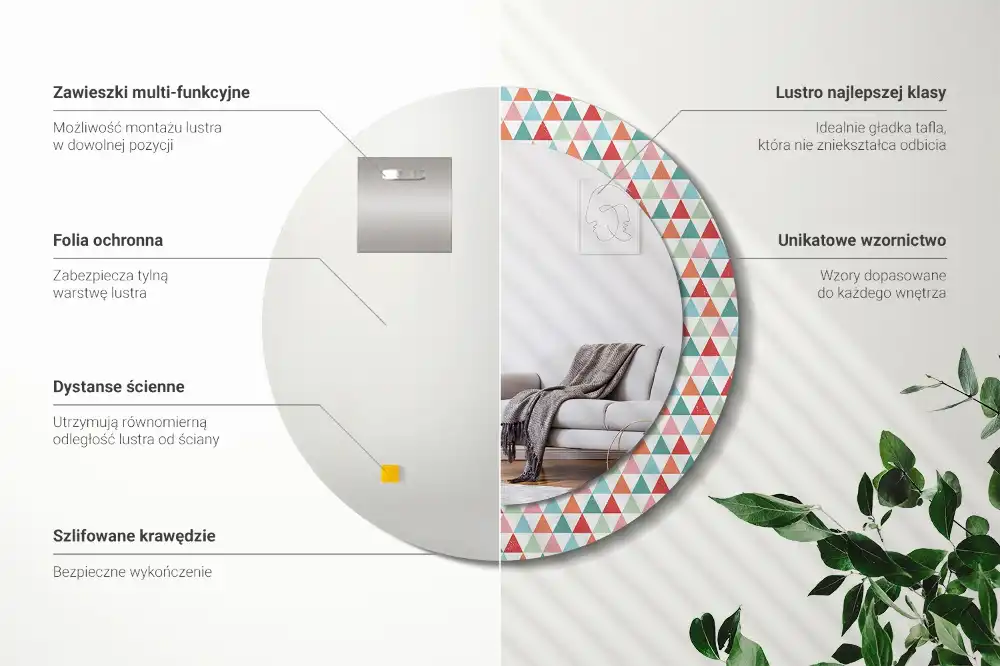 Oglindă rotundă decorativă de perete cu model geometric