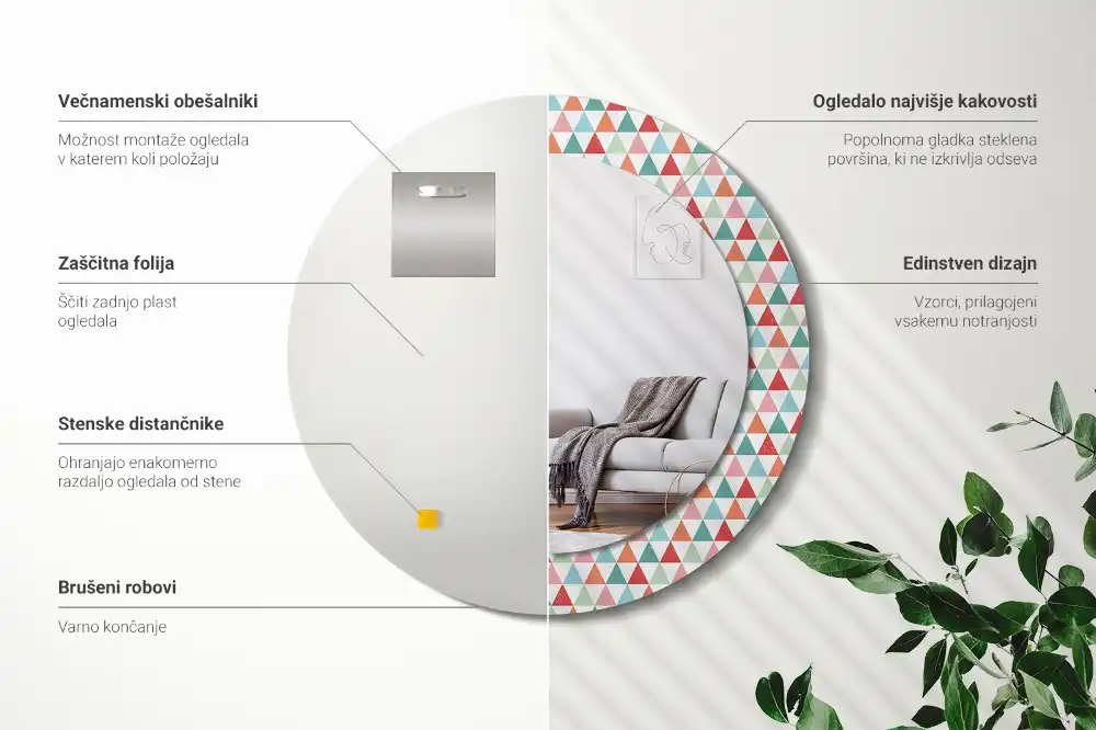 Oglindă rotundă decorativă de perete cu model geometric
