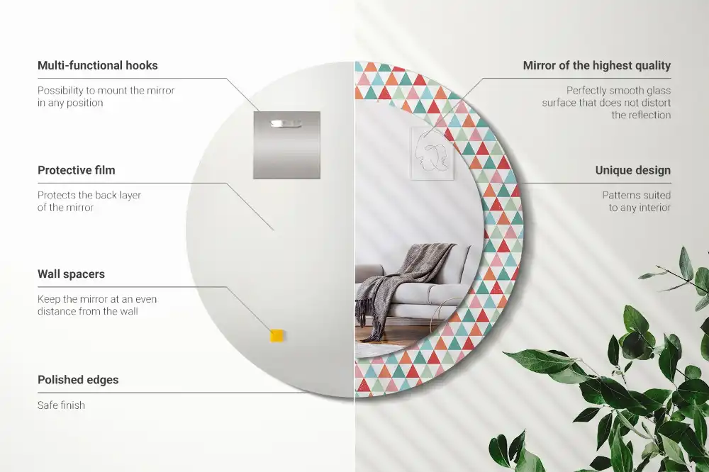 Oglindă rotundă decorativă de perete cu model geometric