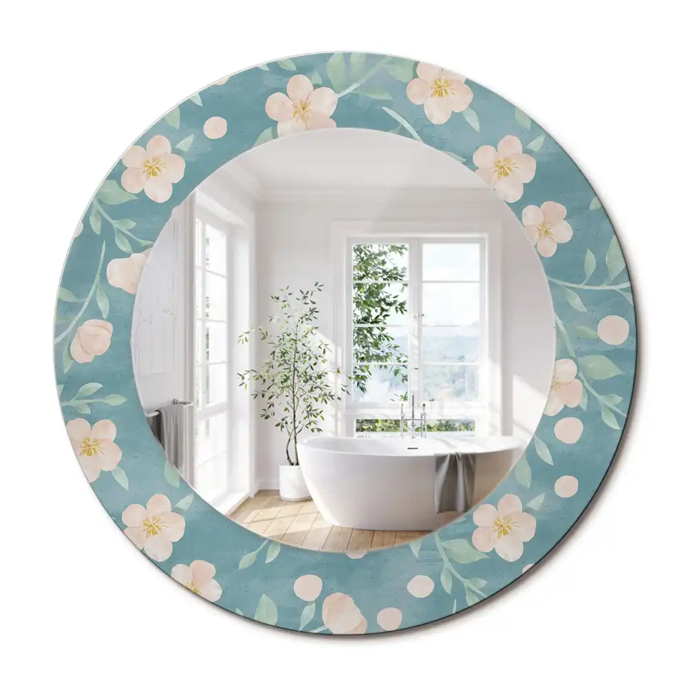 Oglindă rotundă cu imprimeu floral