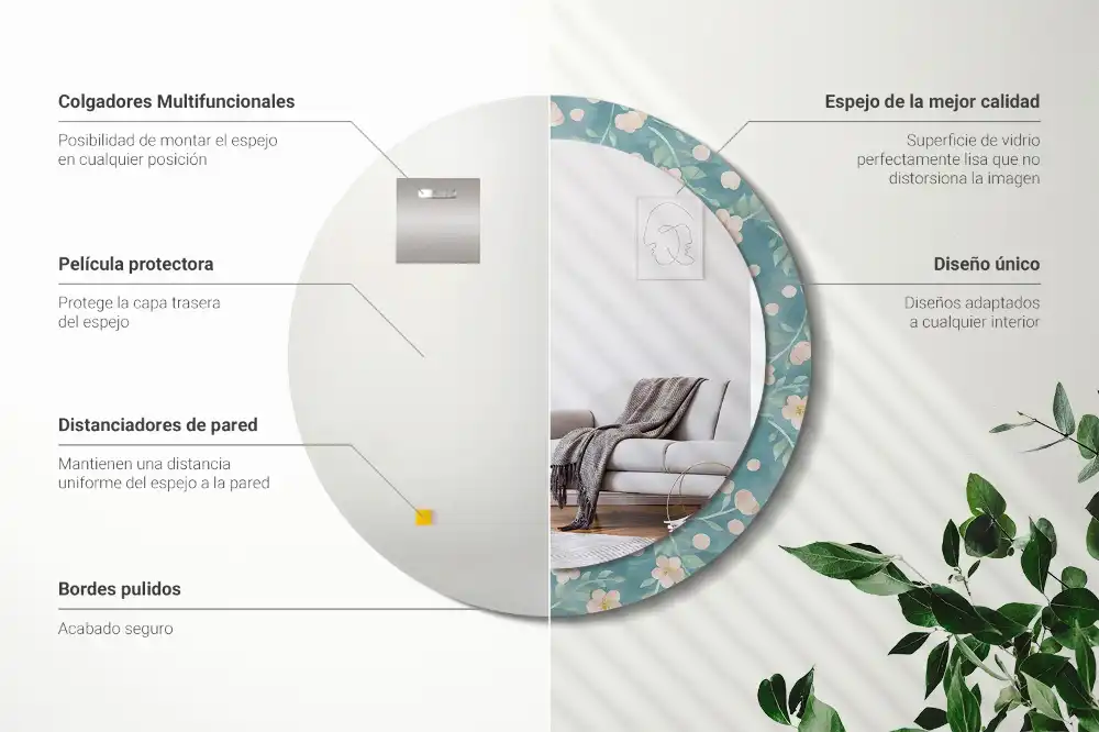 Oglindă rotundă cu imprimeu floral