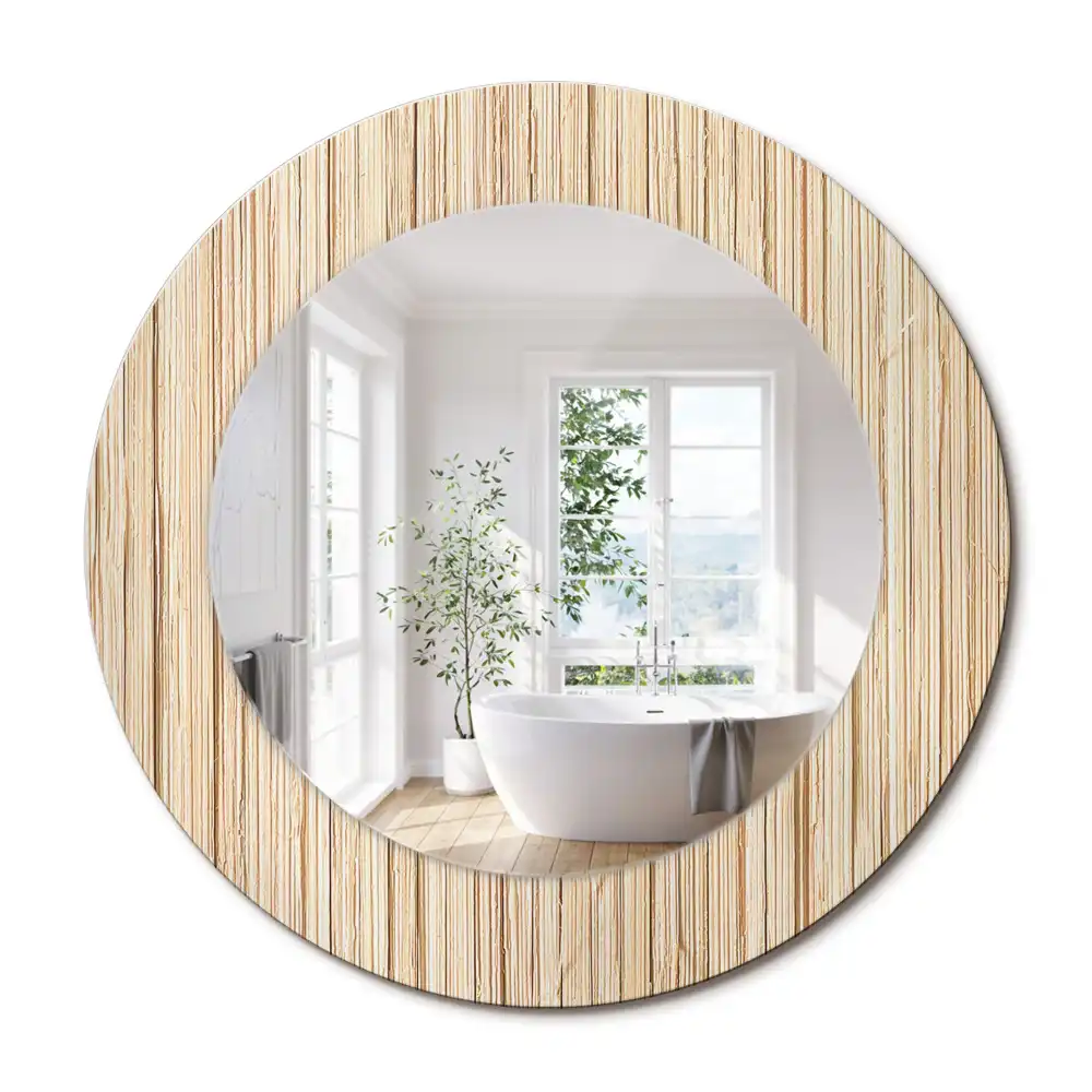 Oglindă rotundă decorativă cu ramă din paie de bambus