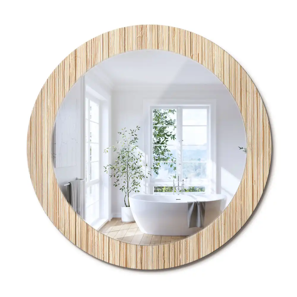 Oglindă rotundă decorativă cu ramă din paie de bambus