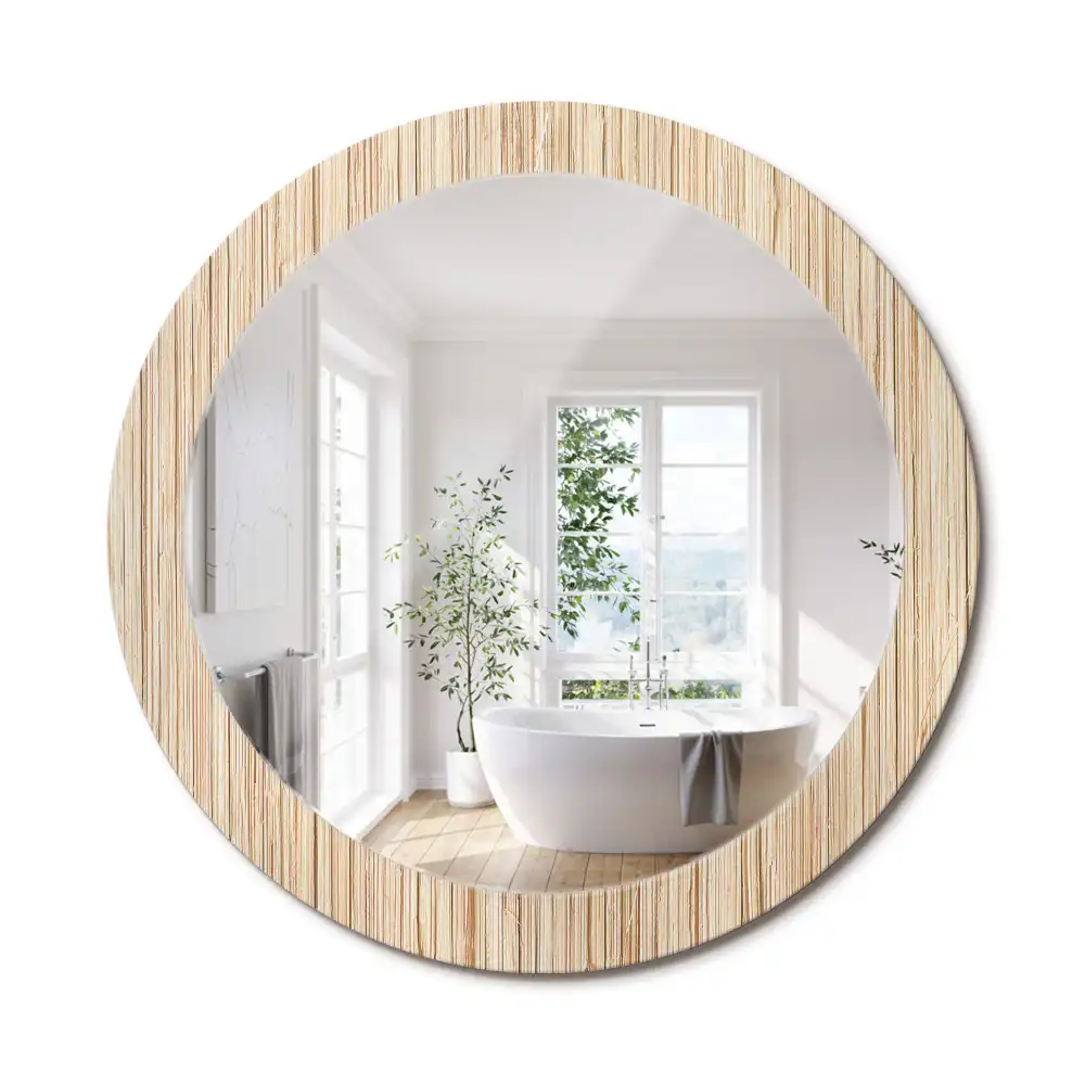 Oglindă rotundă decorativă cu ramă din paie de bambus