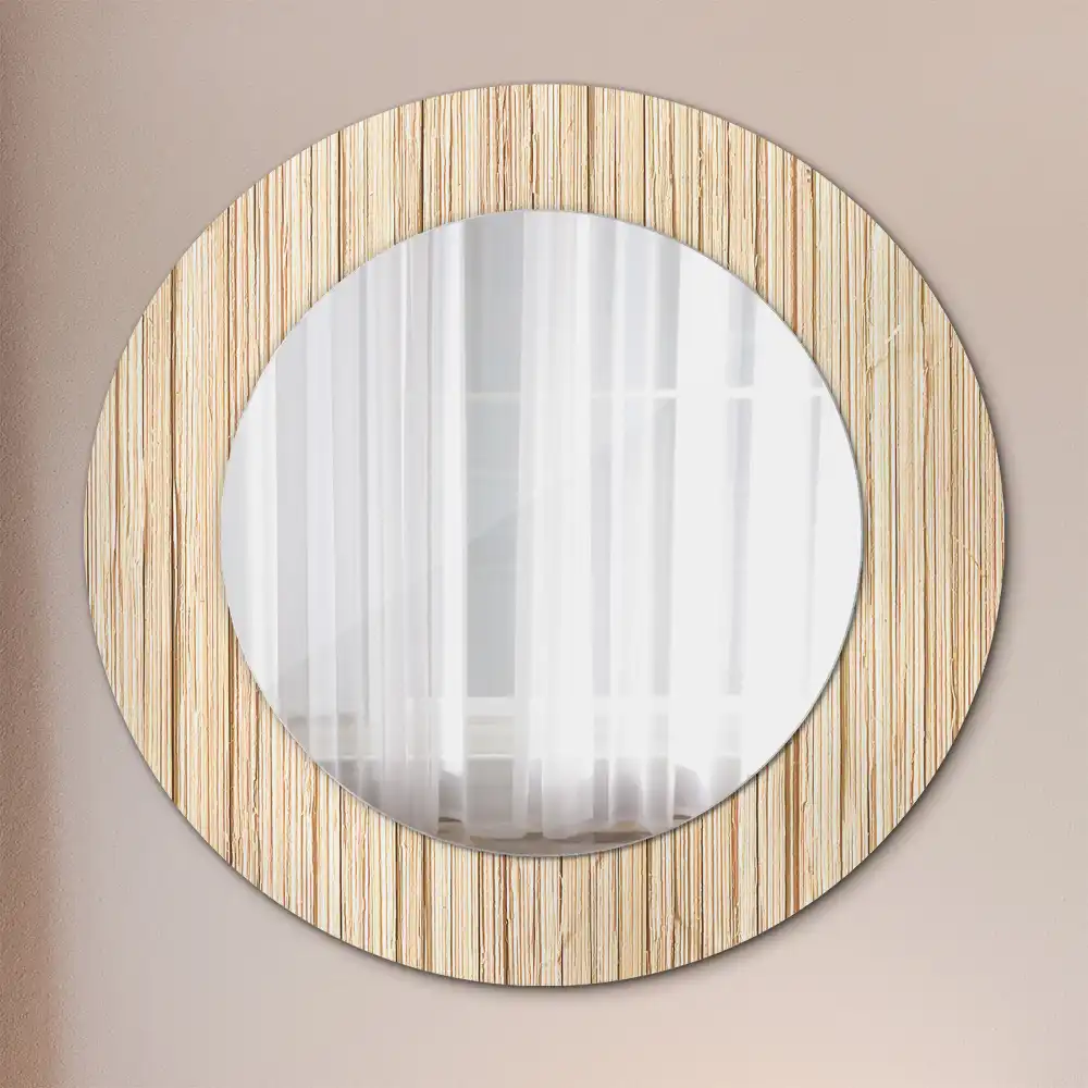 Oglindă rotundă decorativă cu ramă din paie de bambus