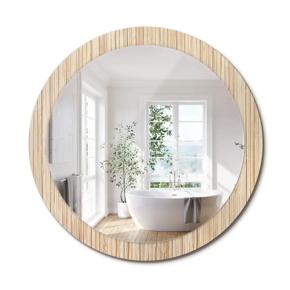 Oglindă rotundă decorativă cu ramă din paie de bambus