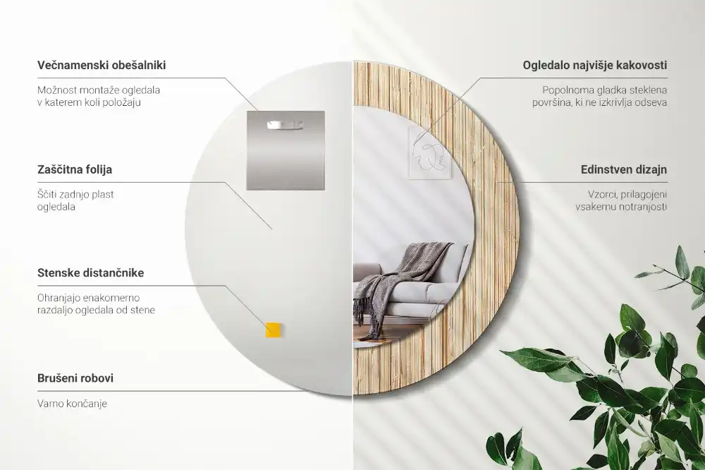 Oglindă rotundă decorativă cu ramă din paie de bambus