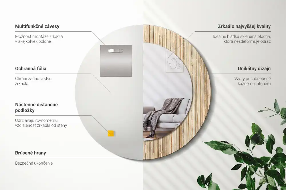 Oglindă rotundă decorativă cu ramă din paie de bambus
