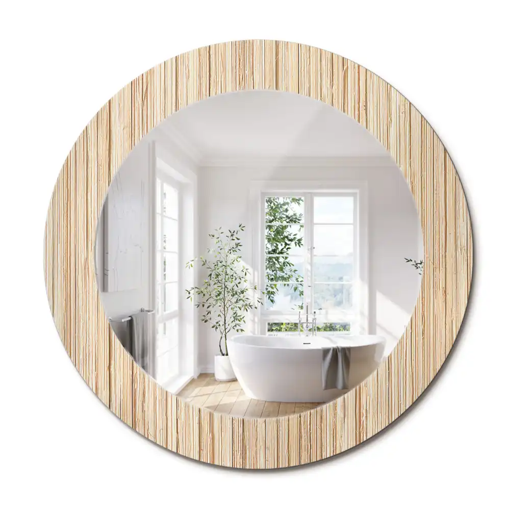 Oglindă rotundă decorativă cu ramă din paie de bambus
