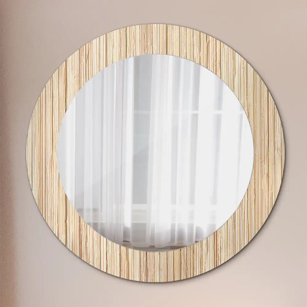 Oglindă rotundă decorativă cu ramă din paie de bambus
