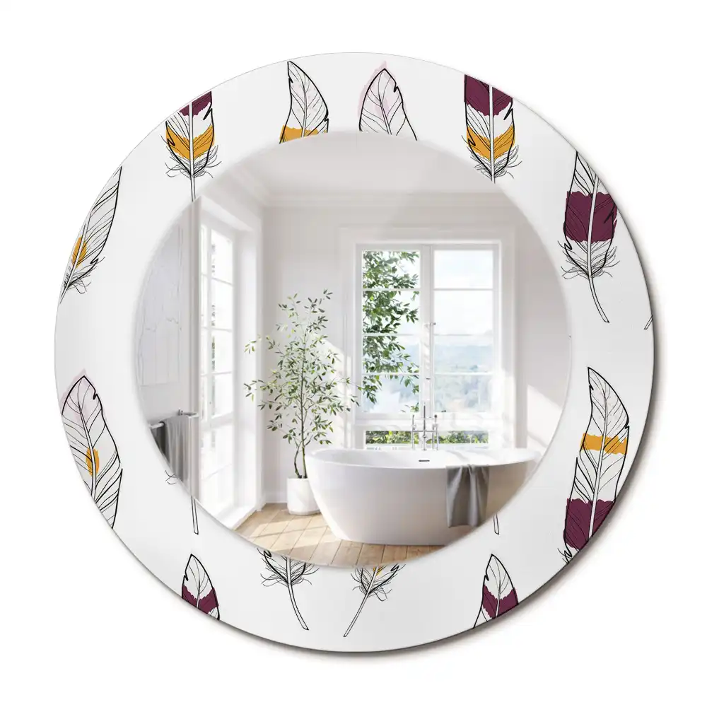 Oglindă rotundă de perete decorativă cu pene