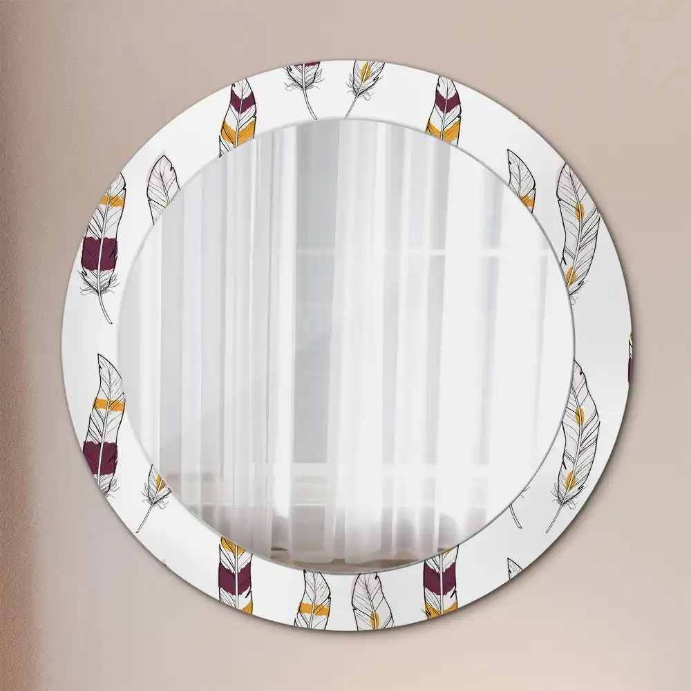 Oglindă rotundă de perete decorativă cu pene