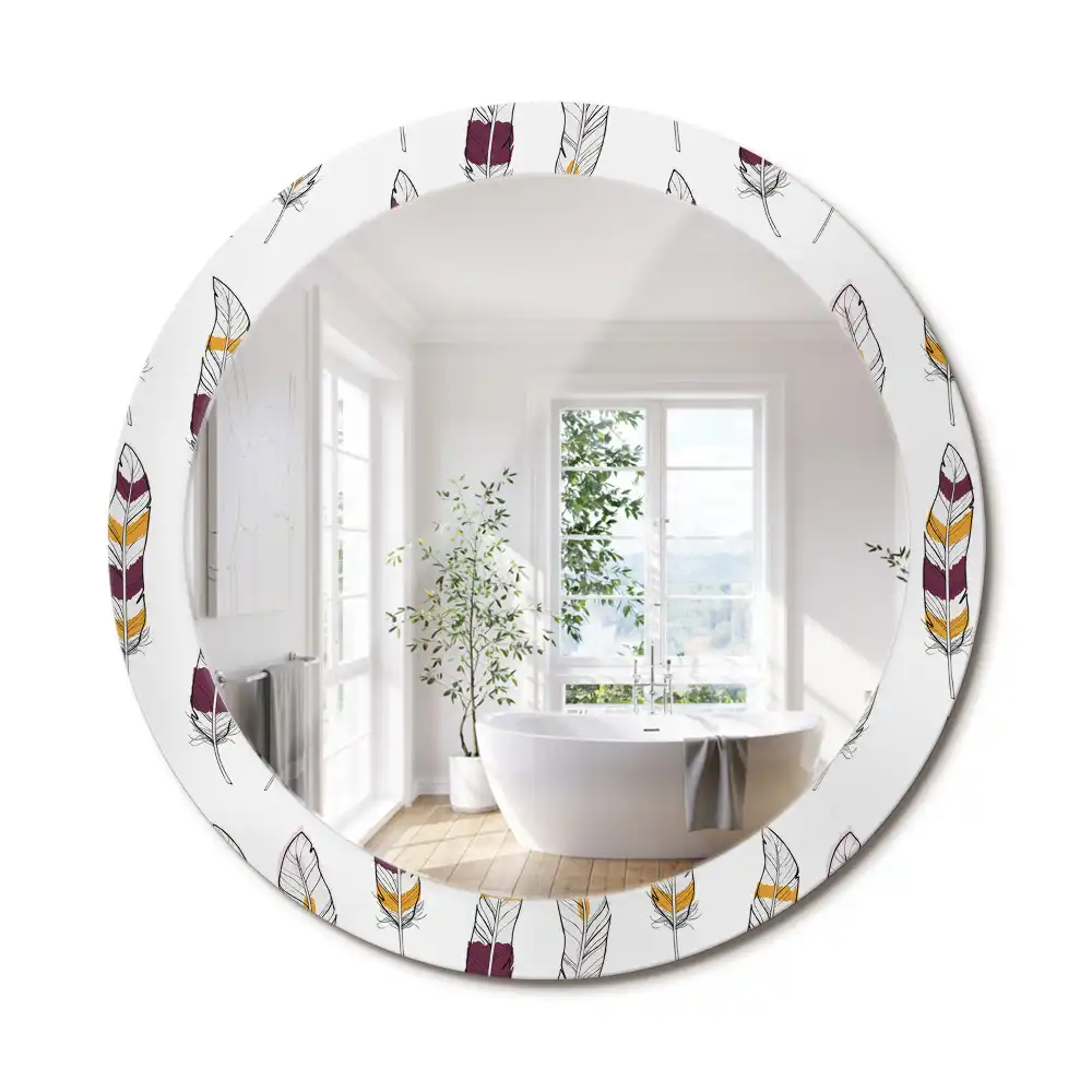 Oglindă rotundă de perete decorativă cu pene
