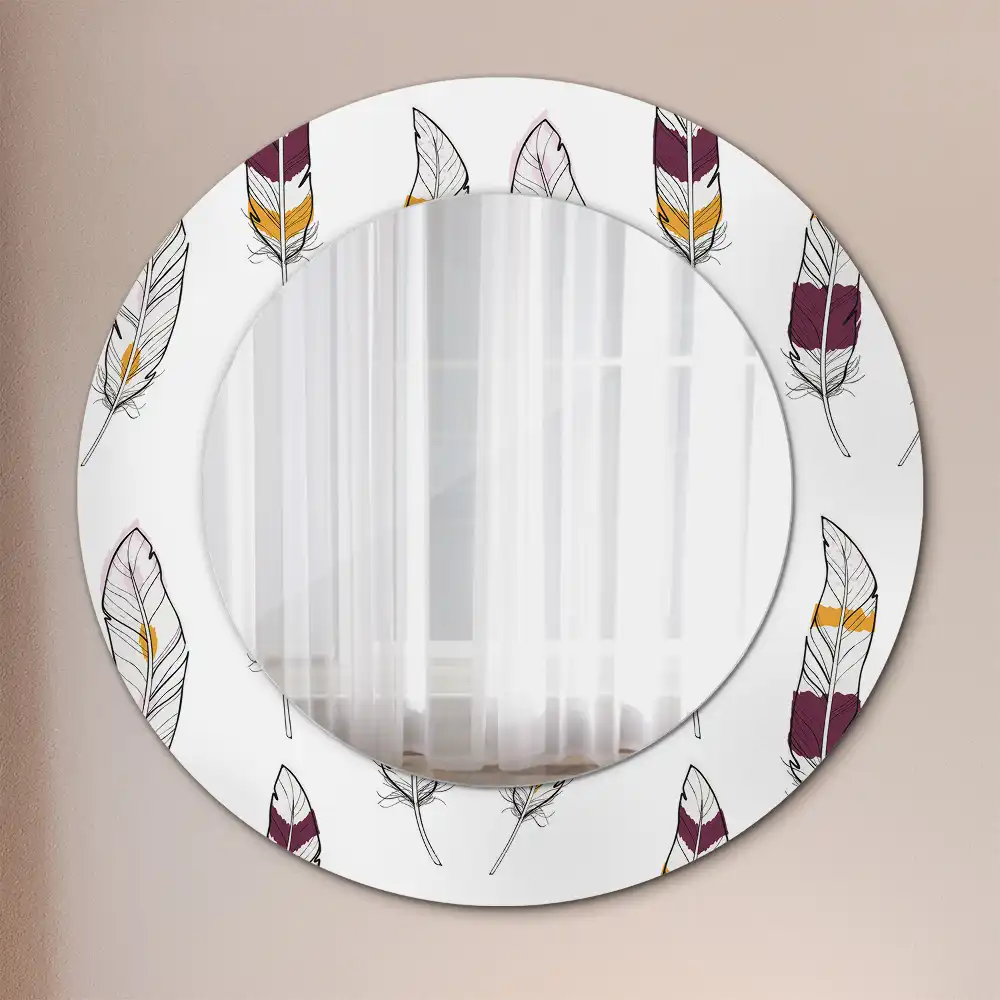 Oglindă rotundă de perete decorativă cu pene