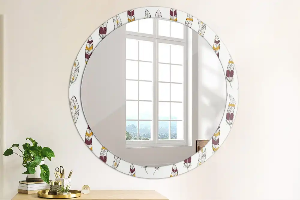 Oglindă rotundă de perete decorativă cu pene