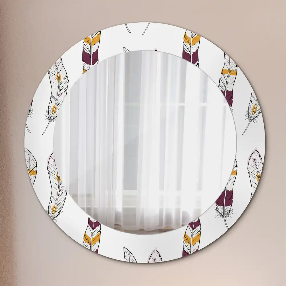 Oglindă rotundă de perete decorativă cu pene