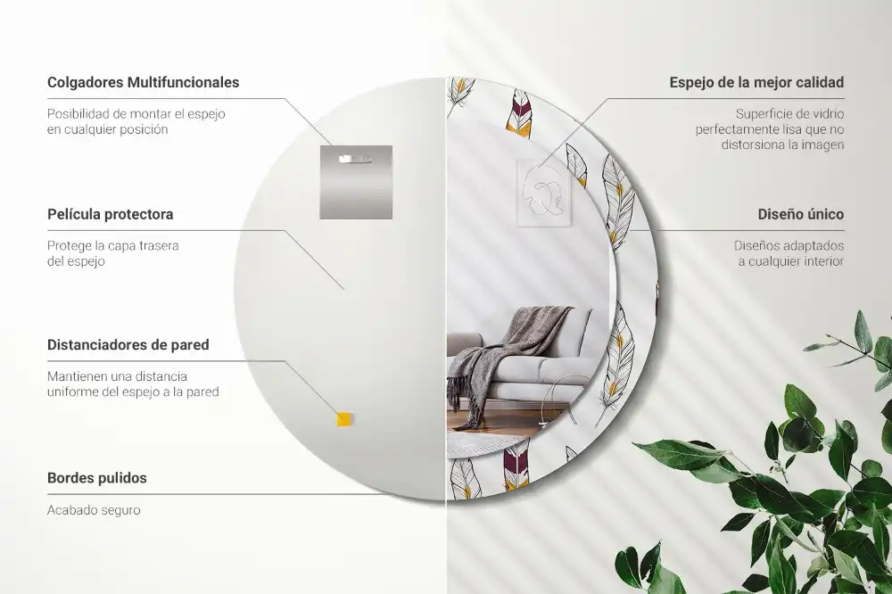 Oglindă rotundă de perete decorativă cu pene